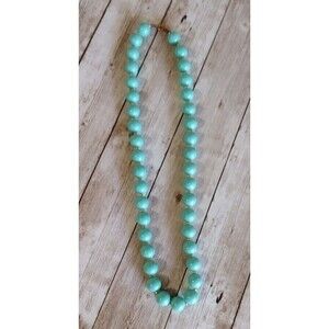 Vintage Beaded Necklace Light Green Turquoise Gold Spacers Plastic 22"
